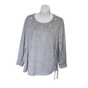 89th & Madison Women's Gray Long Sleeve Knit Pullover with Silver Accents